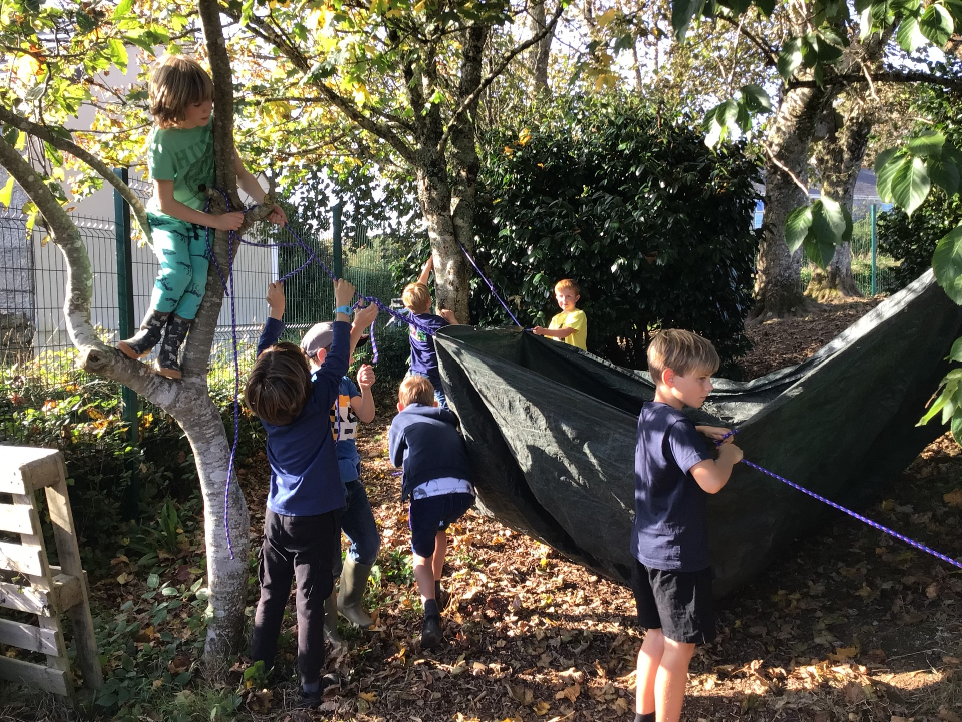 Children forming a den or tent